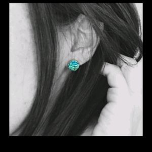 ElegantAqua Blue Druzy Stainless Stud Earrings